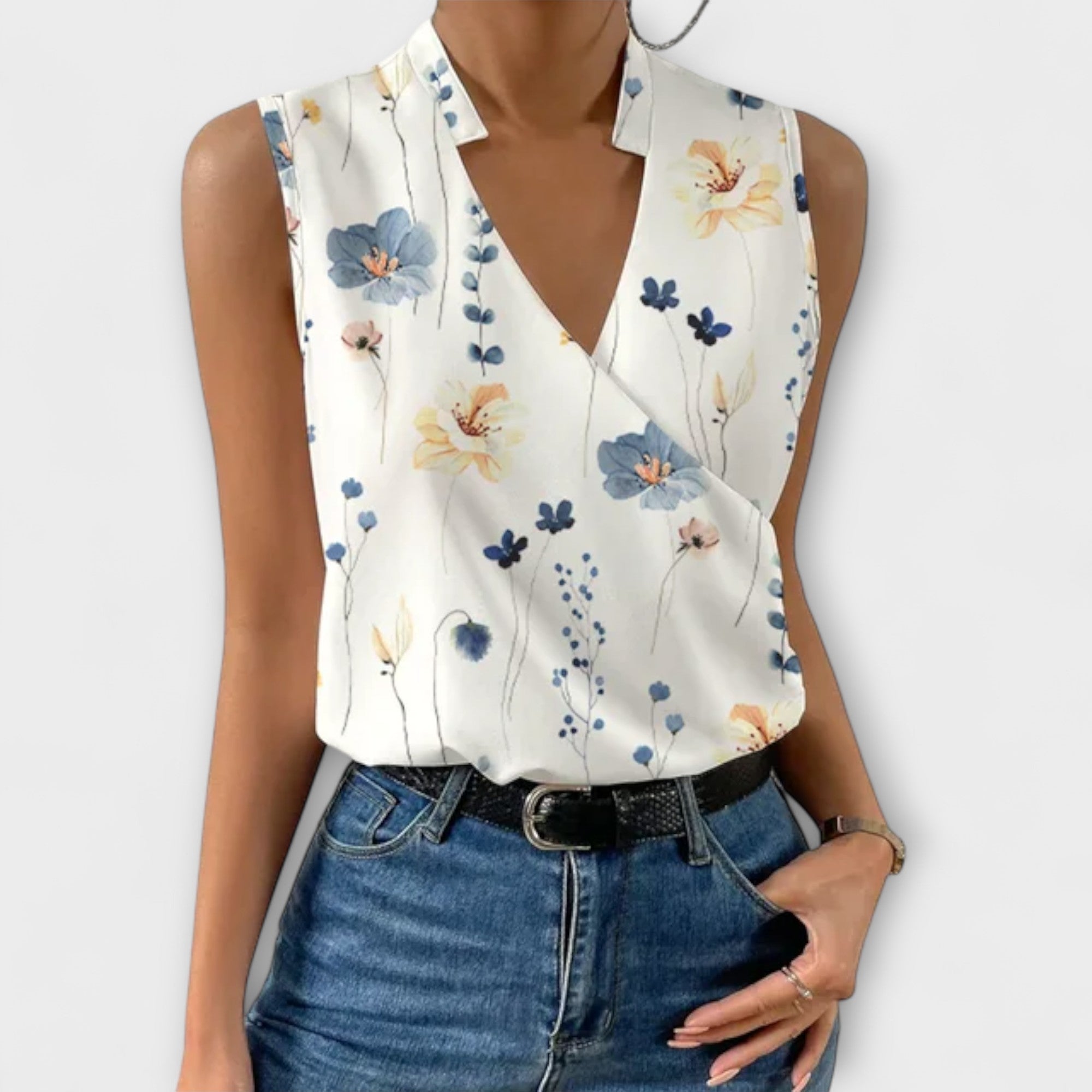 Davellia | Women's Elegant Sleeveless V-Neck Wrap Blouse