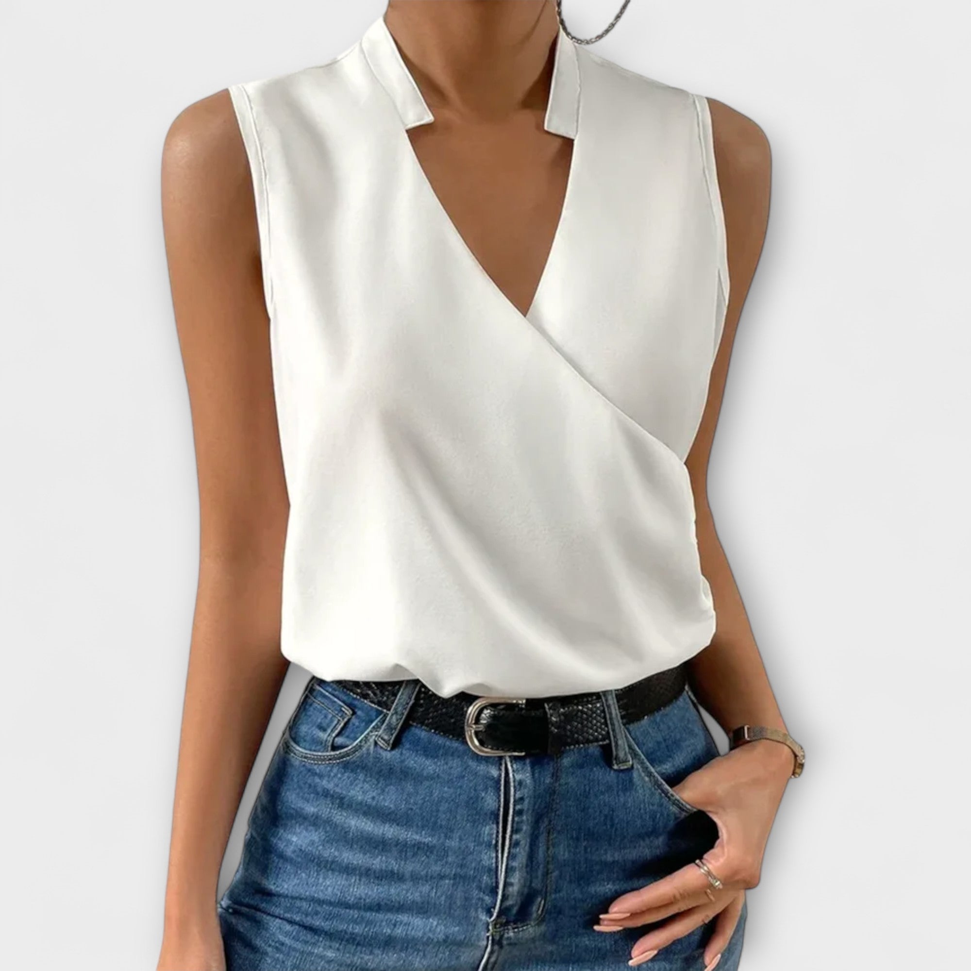 Davellia | Women's Elegant Sleeveless V-Neck Wrap Blouse