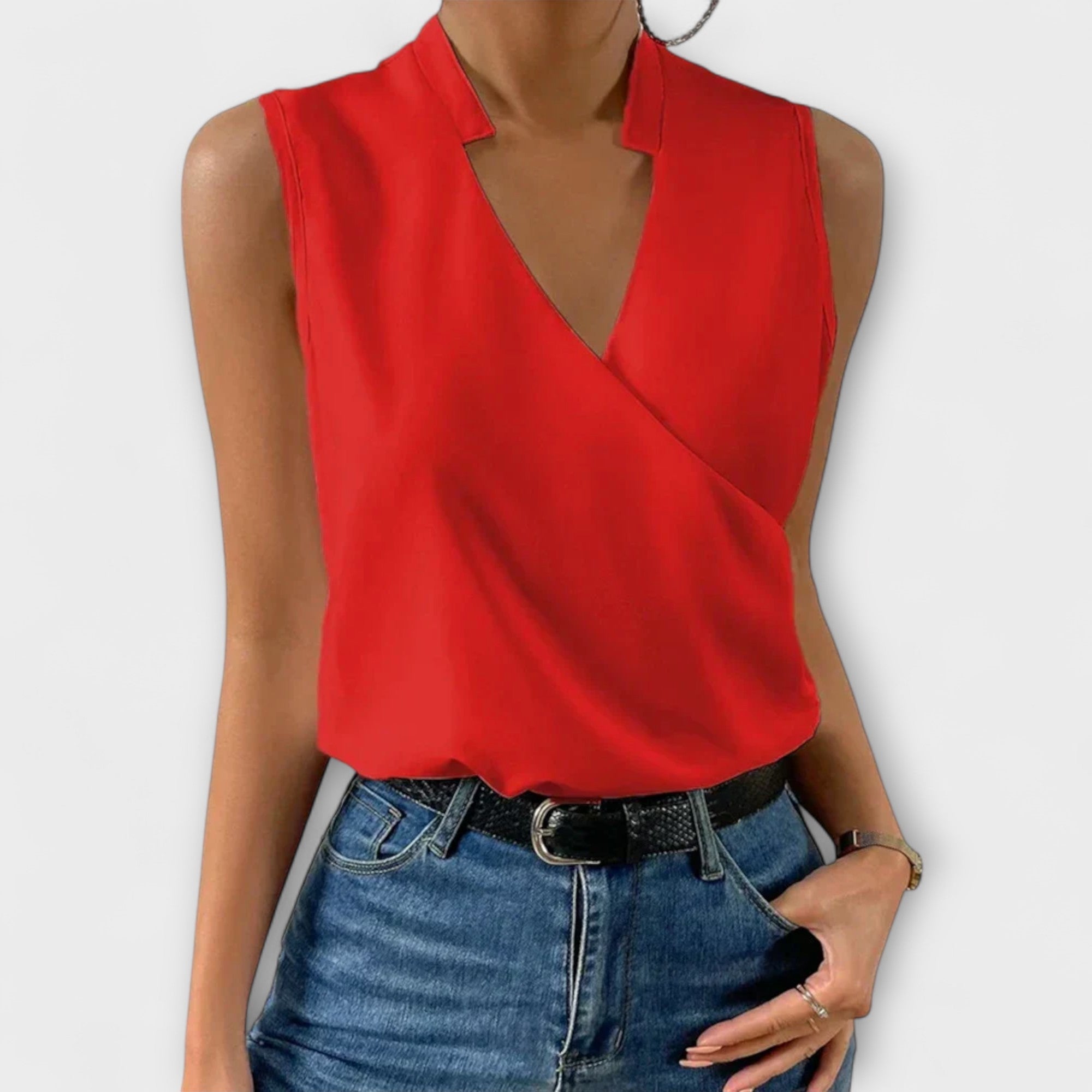 Davellia | Women's Elegant Sleeveless V-Neck Wrap Blouse