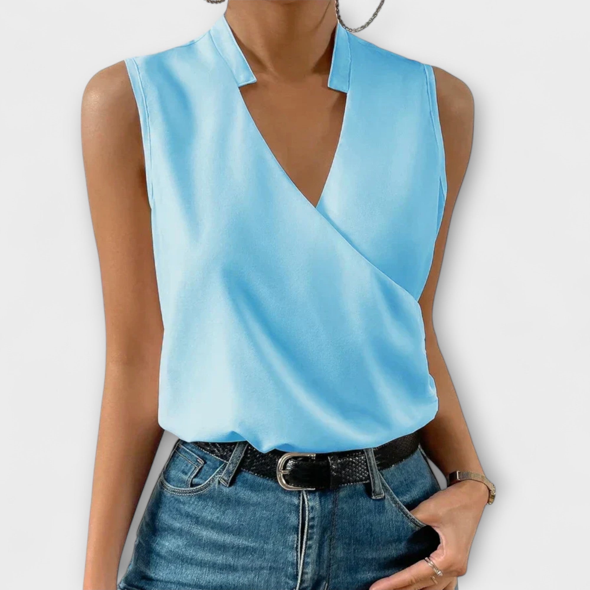 Davellia | Women's Elegant Sleeveless V-Neck Wrap Blouse