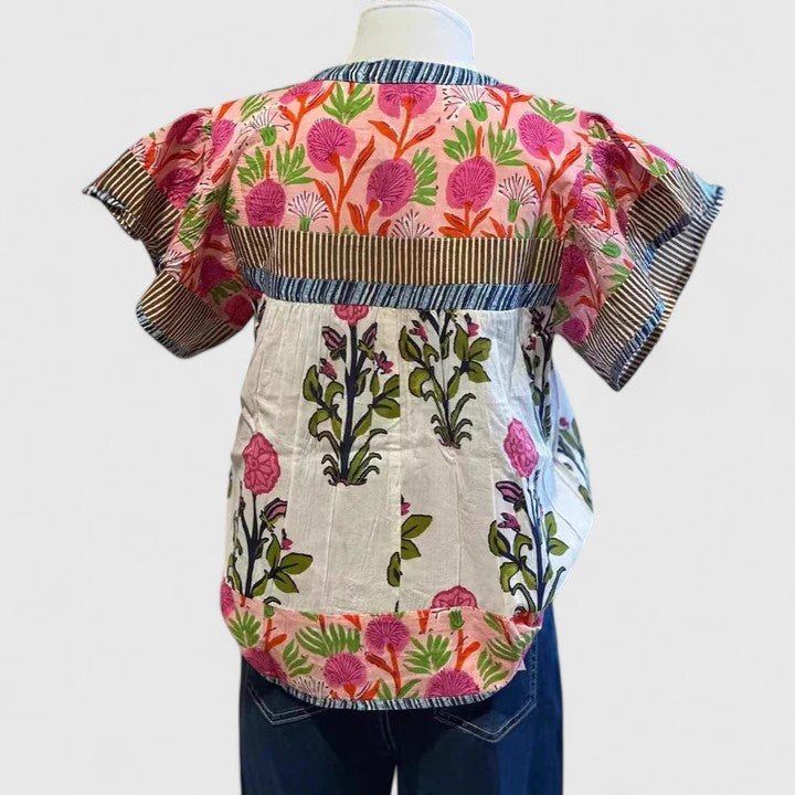 Davellia | Women's Boho Floral Short Sleeve Blouse
