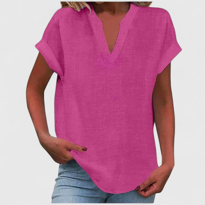 Davellia | Women's Casual Linen V-Neck Blouse