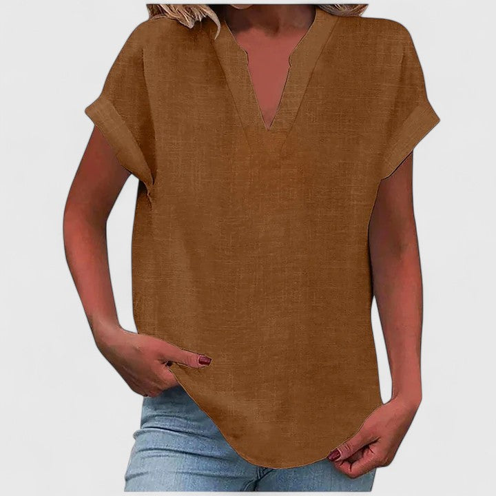 Davellia | Women's Casual Linen V-Neck Blouse