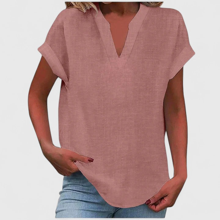 Davellia | Women's Casual Linen V-Neck Blouse