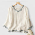Davellia | Women’s Casual Linen Look Round Neck Blouse