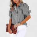 Davellia | Women's Light Denim Puff Sleeve Button-Up Blouse
