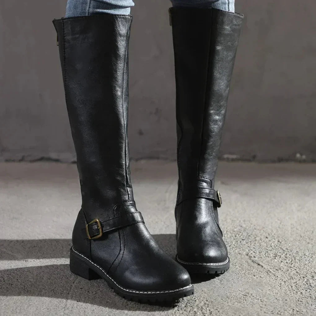 Davellia | Women’s Stylish Buckled Knee Boots