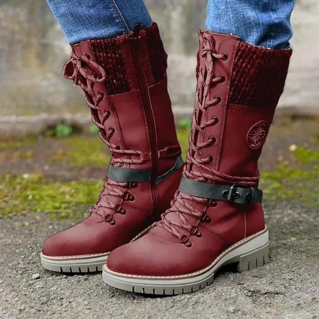 Davellia | Women’s Lace-Up Boots with Knit Cuff