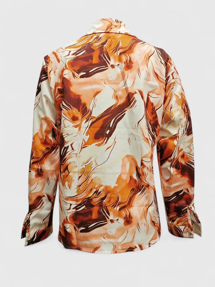 Davellia | Elegant Marble Print Button Blouse