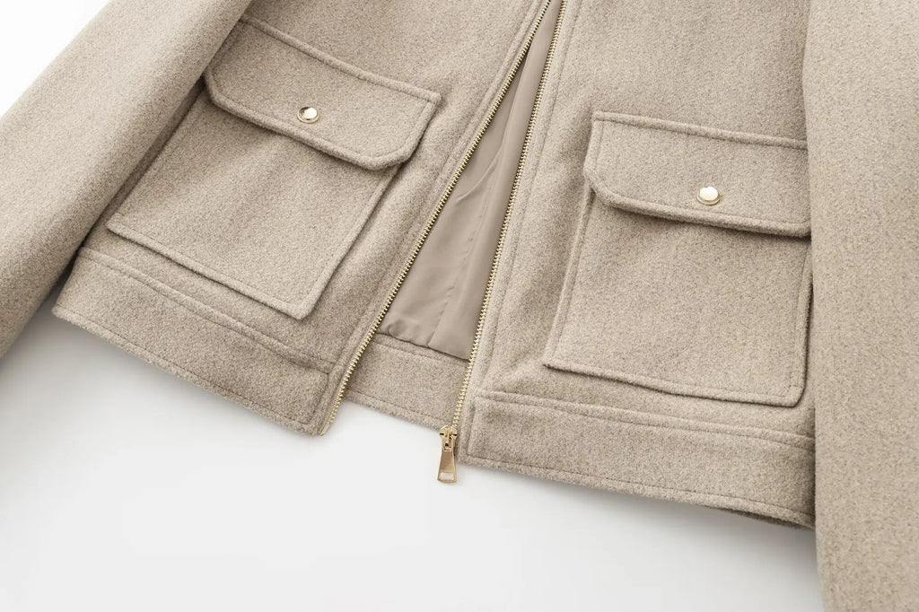 Davellia | Women’s Zippered Wool Bomber Jacket