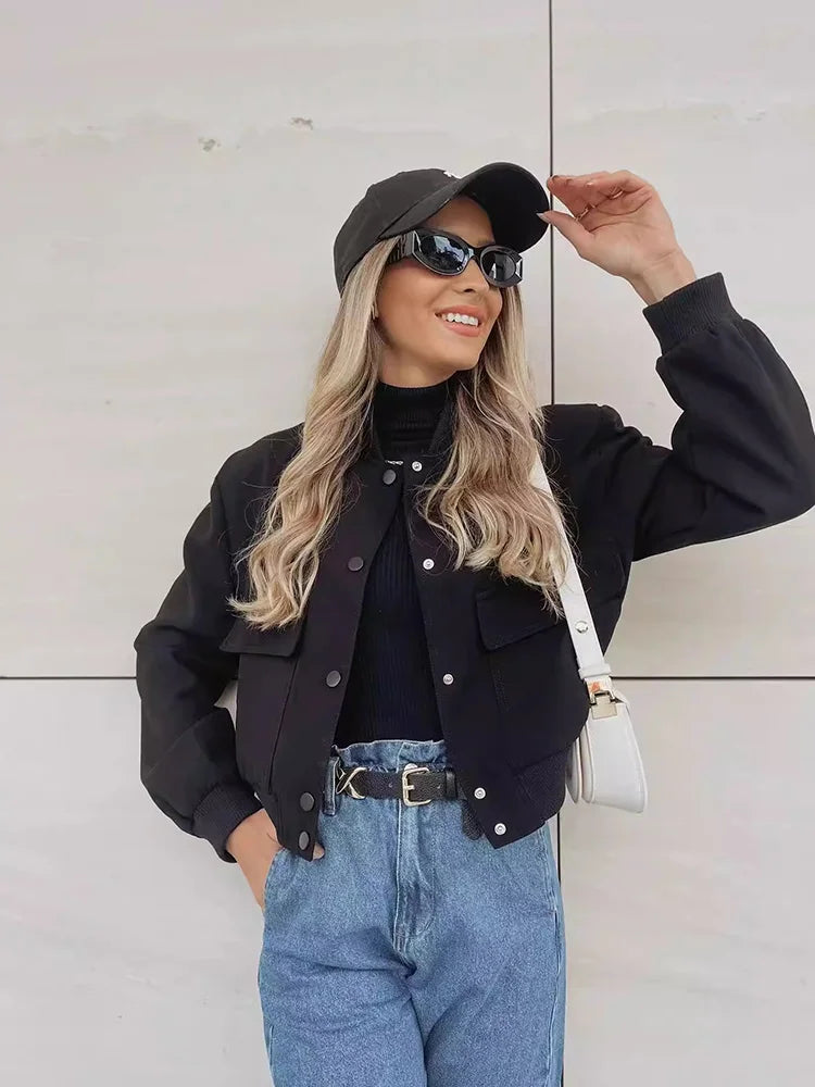 Davellia | Women’s Casual Pocket Front Bomber Jacket