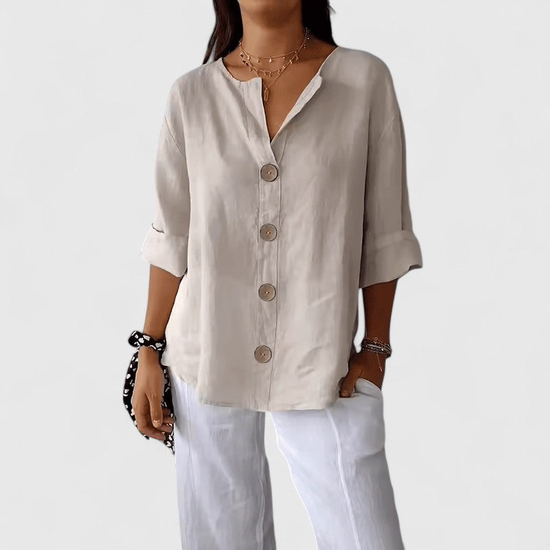 Davellia | Women's Linen Button-Up Casual Blouse