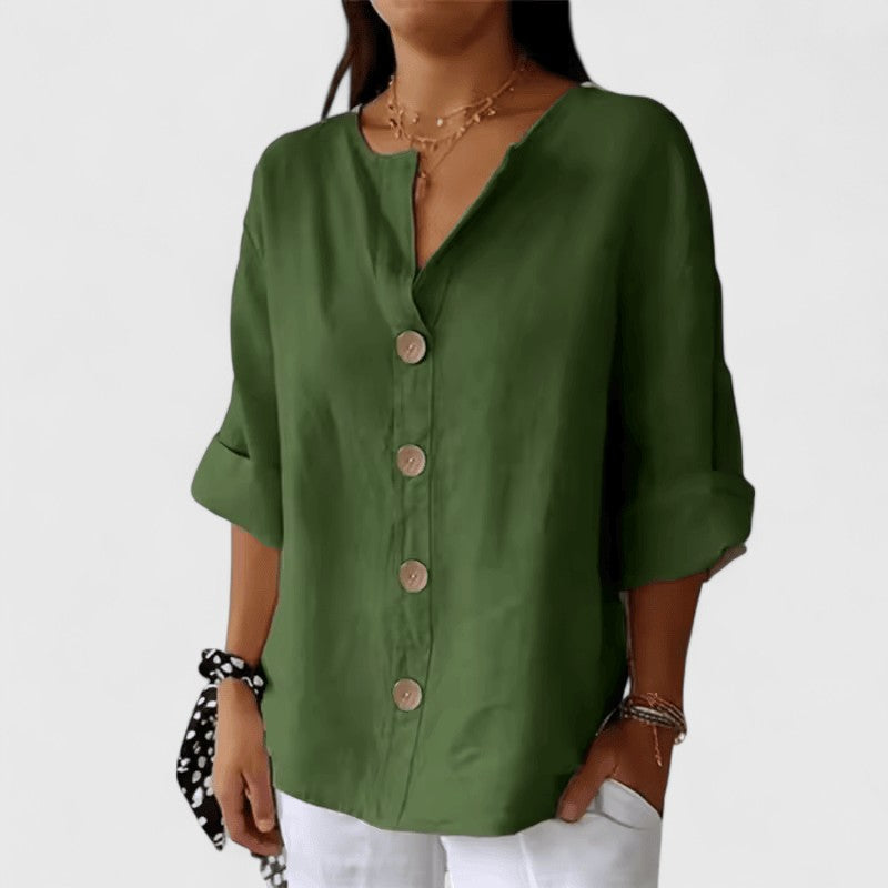 Davellia | Women's Linen Button-Up Casual Blouse
