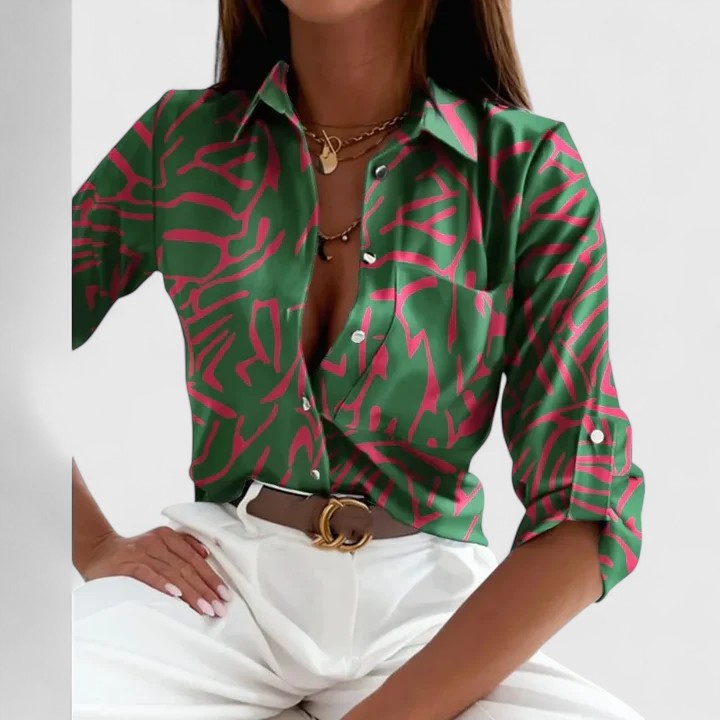 Davellia | Elegant Geometric Print V-Neck Blouse