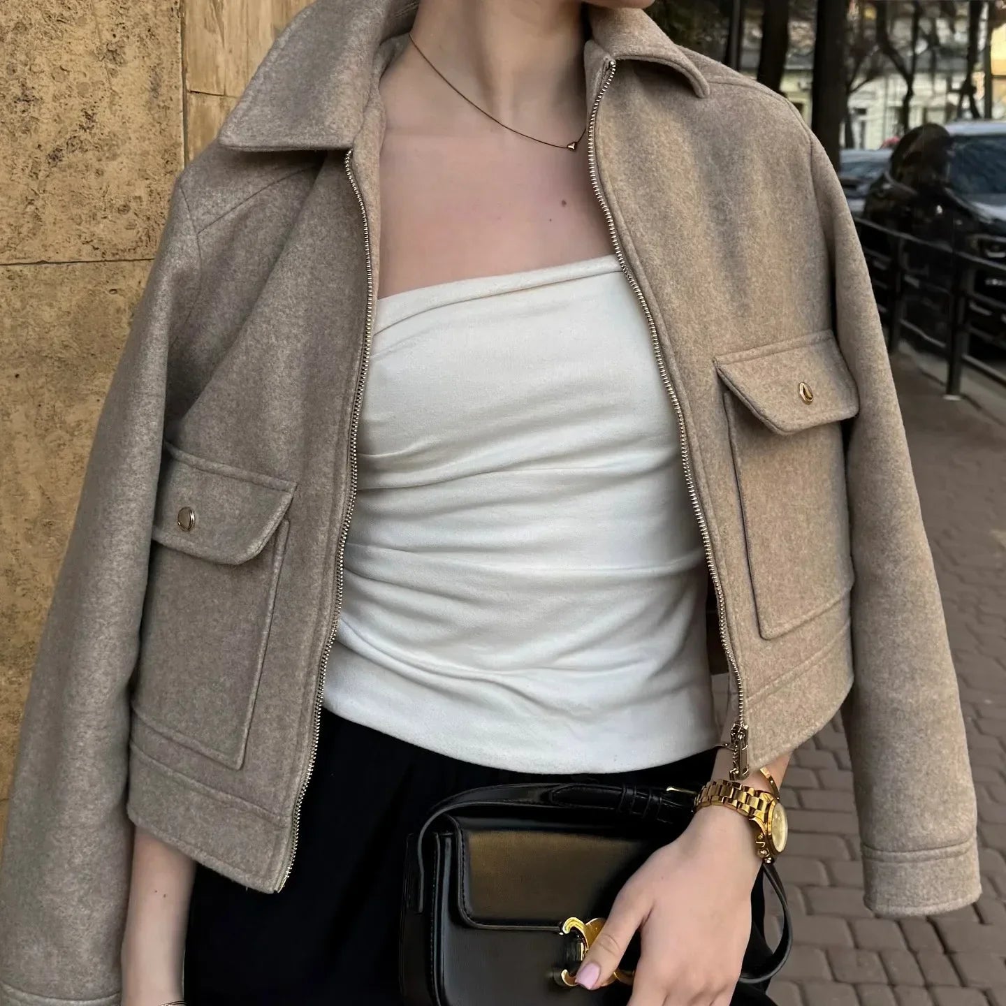 Davellia | Women’s Zippered Wool Bomber Jacket