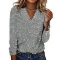 Davellia | Shiny Sequin V-Neck Blouse