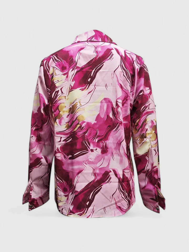 Davellia | Elegant Marble Print Button Blouse