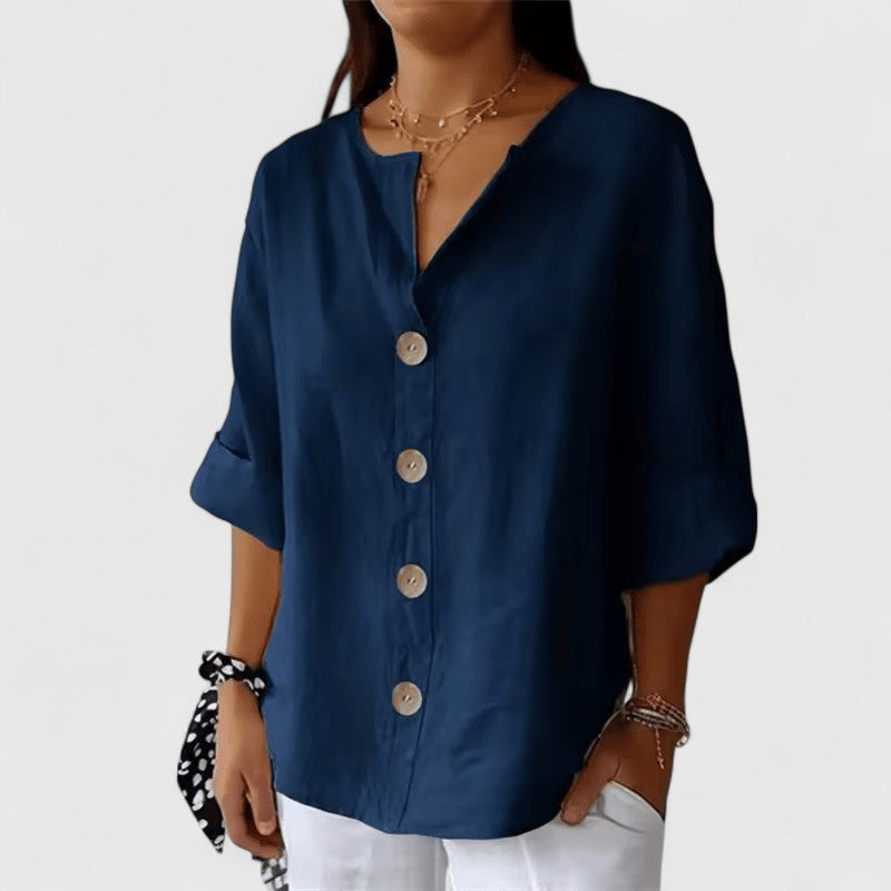 Davellia | Women's Linen Button-Up Casual Blouse