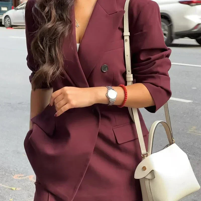 Davellia | Women's Double-Breasted Blazer Suit