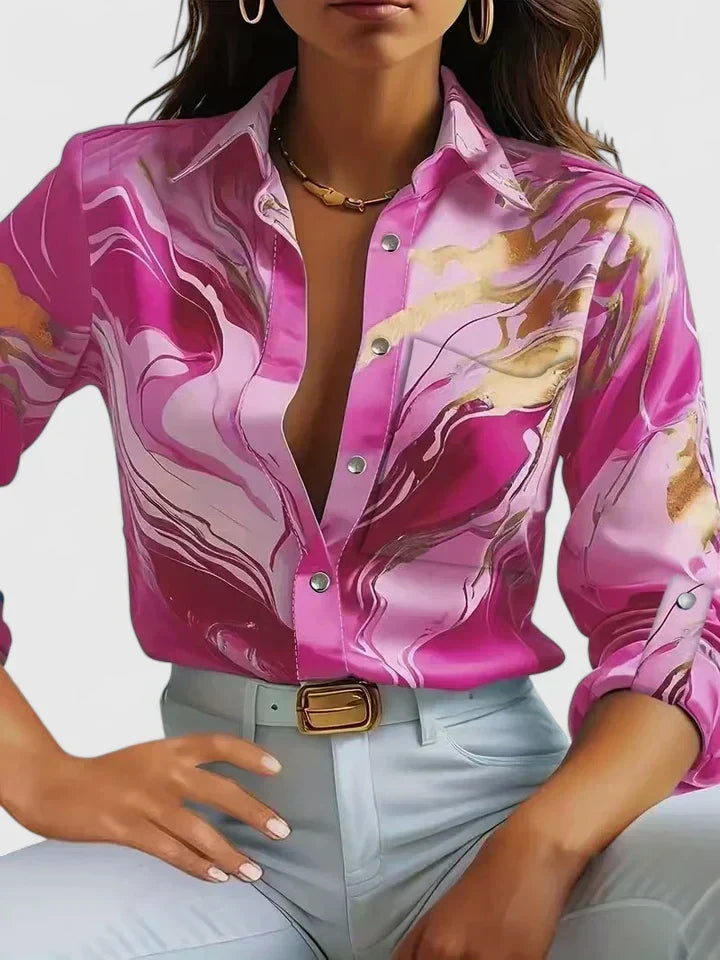 Davellia | Elegant Marble Print Button Blouse