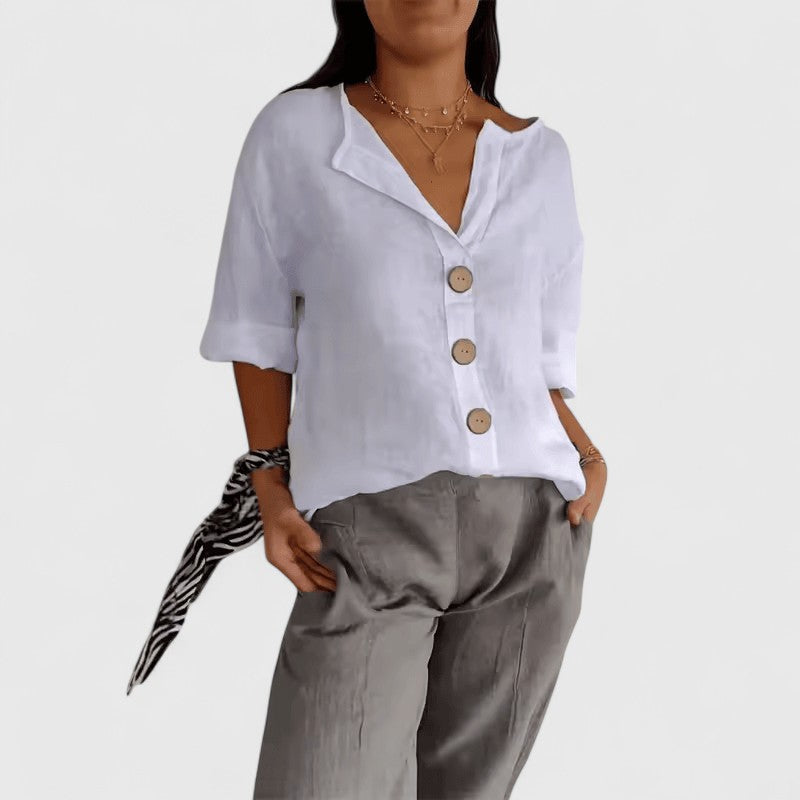 Davellia | Women's Linen Button-Up Casual Blouse