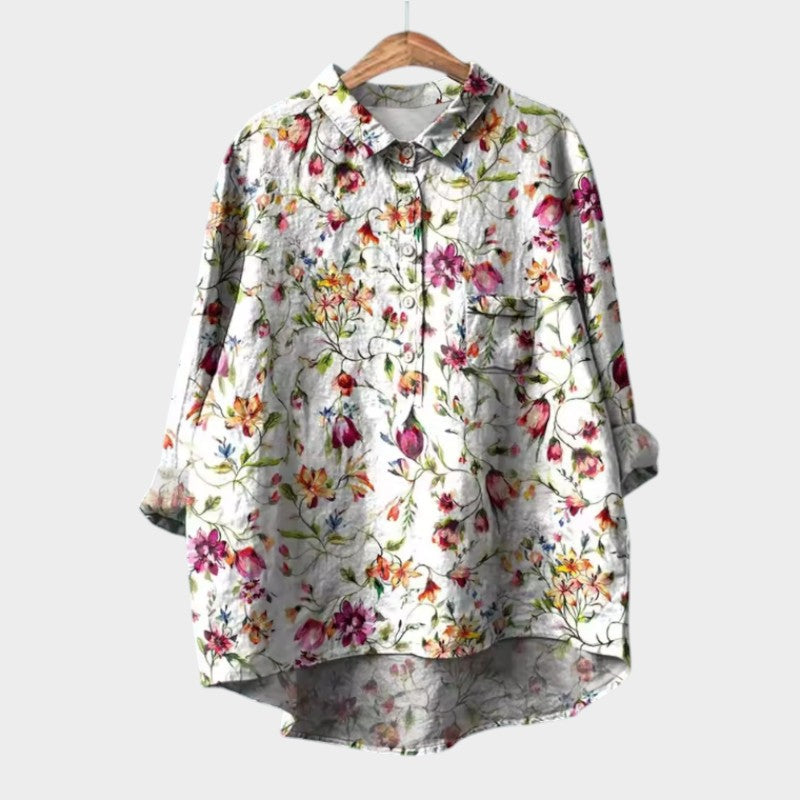 Davellia | Women's Elegant Botanical Print Button Blouse