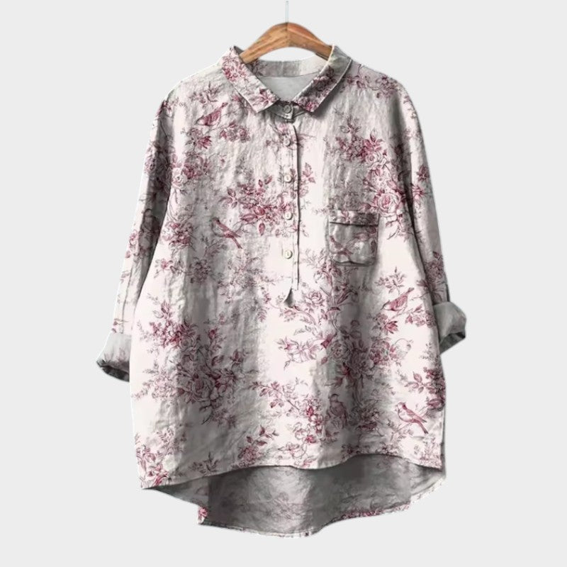 Davellia | Women's Elegant Botanical Print Button Blouse