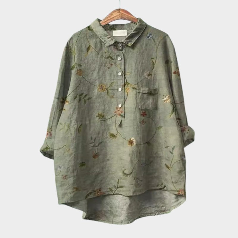 Davellia | Women's Elegant Botanical Print Button Blouse