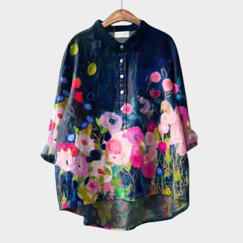 Davellia | Women's Elegant Botanical Print Button Blouse