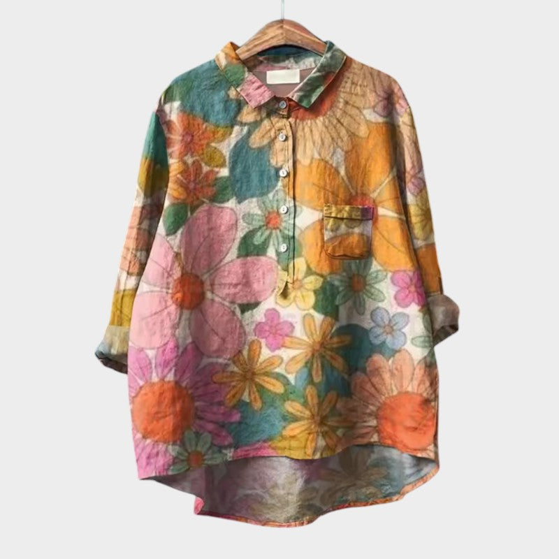 Davellia | Women's Elegant Botanical Print Button Blouse