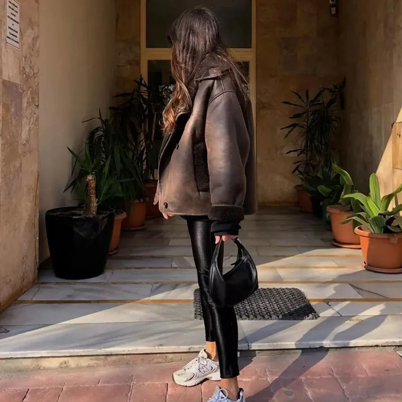 Davellia | Women's Shearling Aviator Jacket