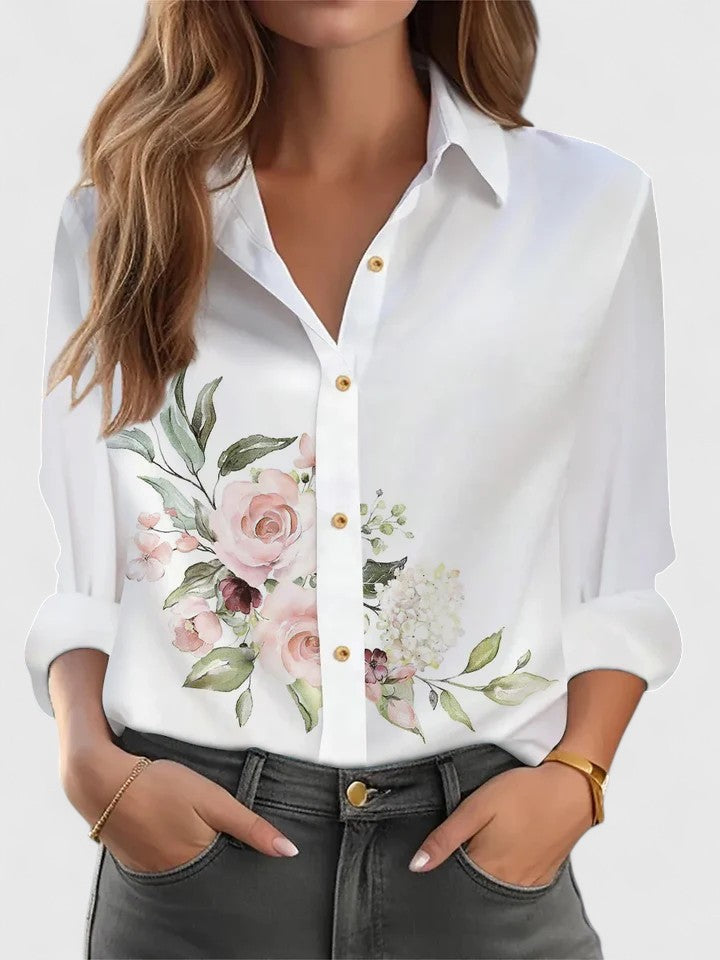 Davellia | Women's Elegant Printed Button-Up Blouse