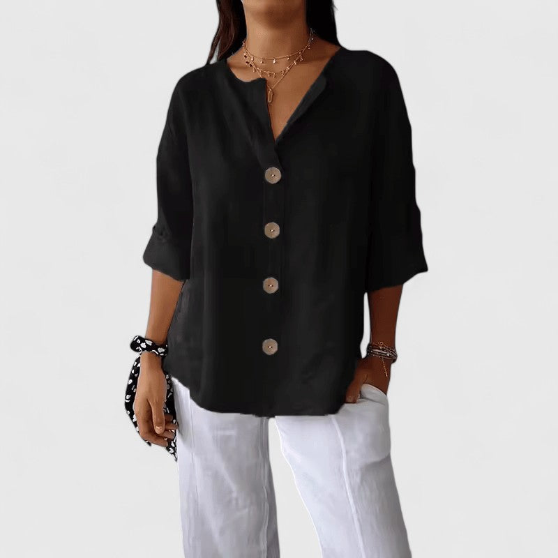 Davellia | Women's Linen Button-Up Casual Blouse