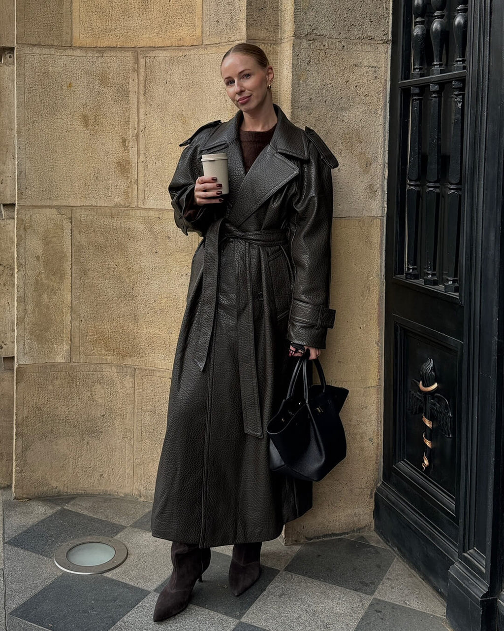 Davellia | Women’s Long Trench Leather Coat