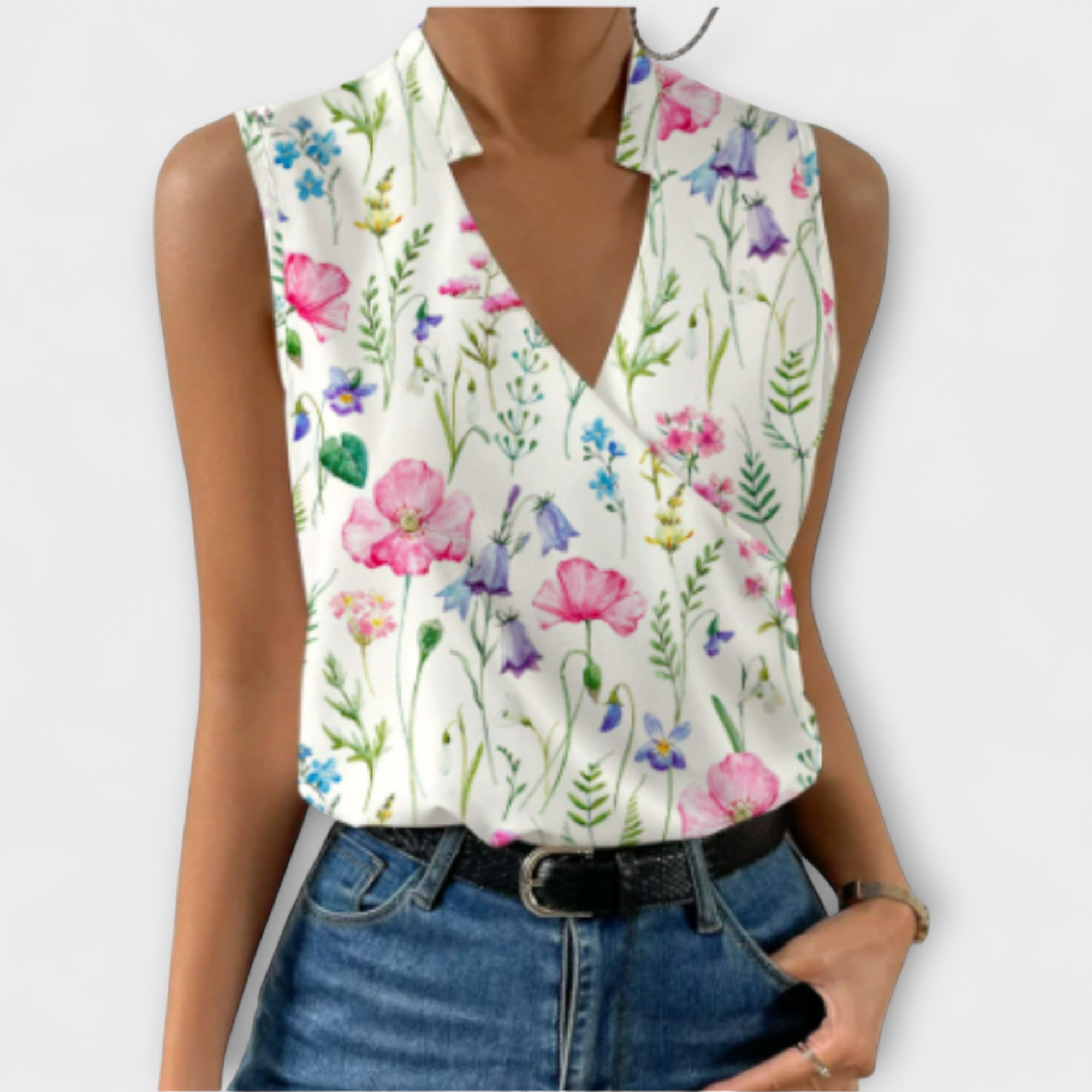 Davellia | Women's Elegant Sleeveless V-Neck Wrap Blouse