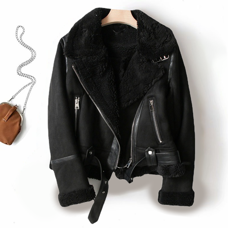 Davellia | Women’s Chic Shearling-Lined Moto Jacket