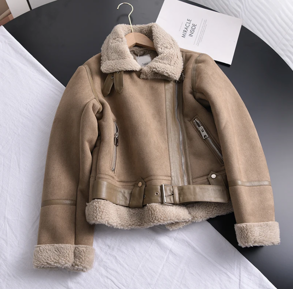 Davellia | Women’s Chic Shearling-Lined Moto Jacket