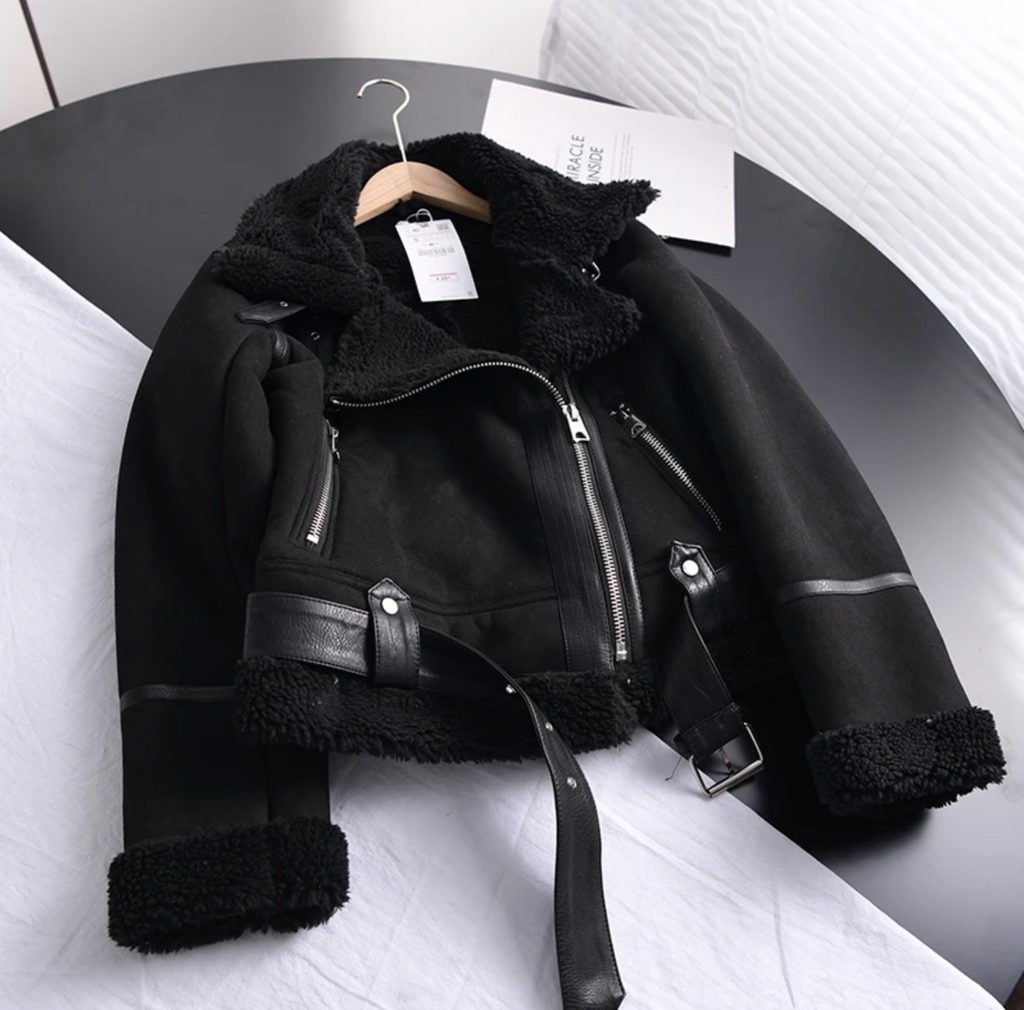 Davellia | Women’s Chic Shearling-Lined Moto Jacket