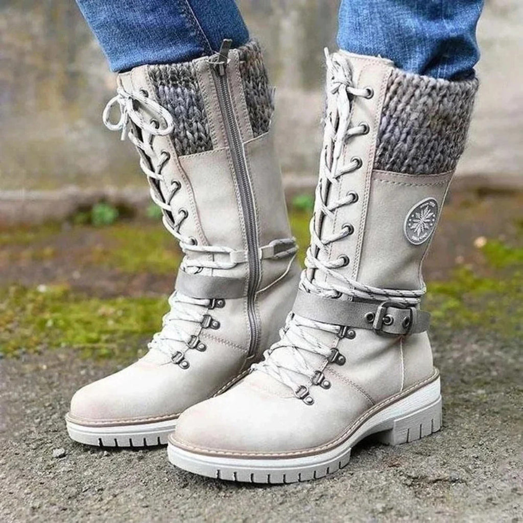 Davellia | Women’s Lace-Up Boots with Knit Cuff