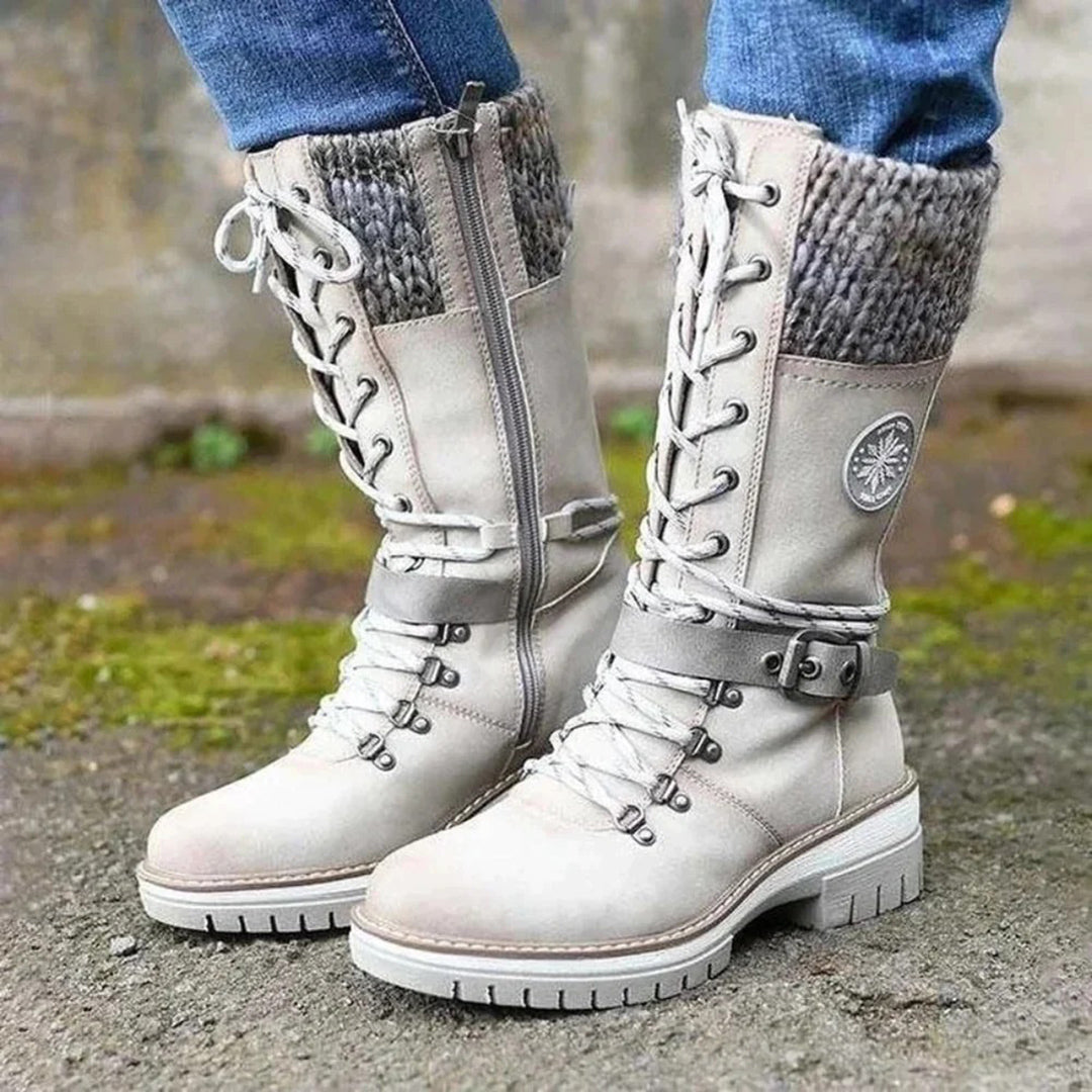 Davellia | Women’s Lace-Up Boots with Knit Cuff
