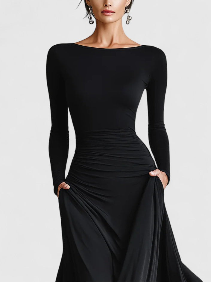 Davellia | Boat Neck Ruched Maxi Dress