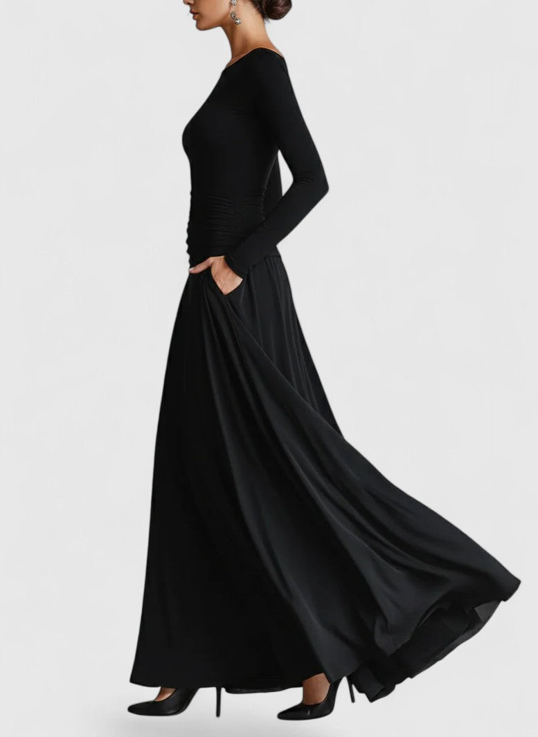 Davellia | Boat Neck Ruched Maxi Dress