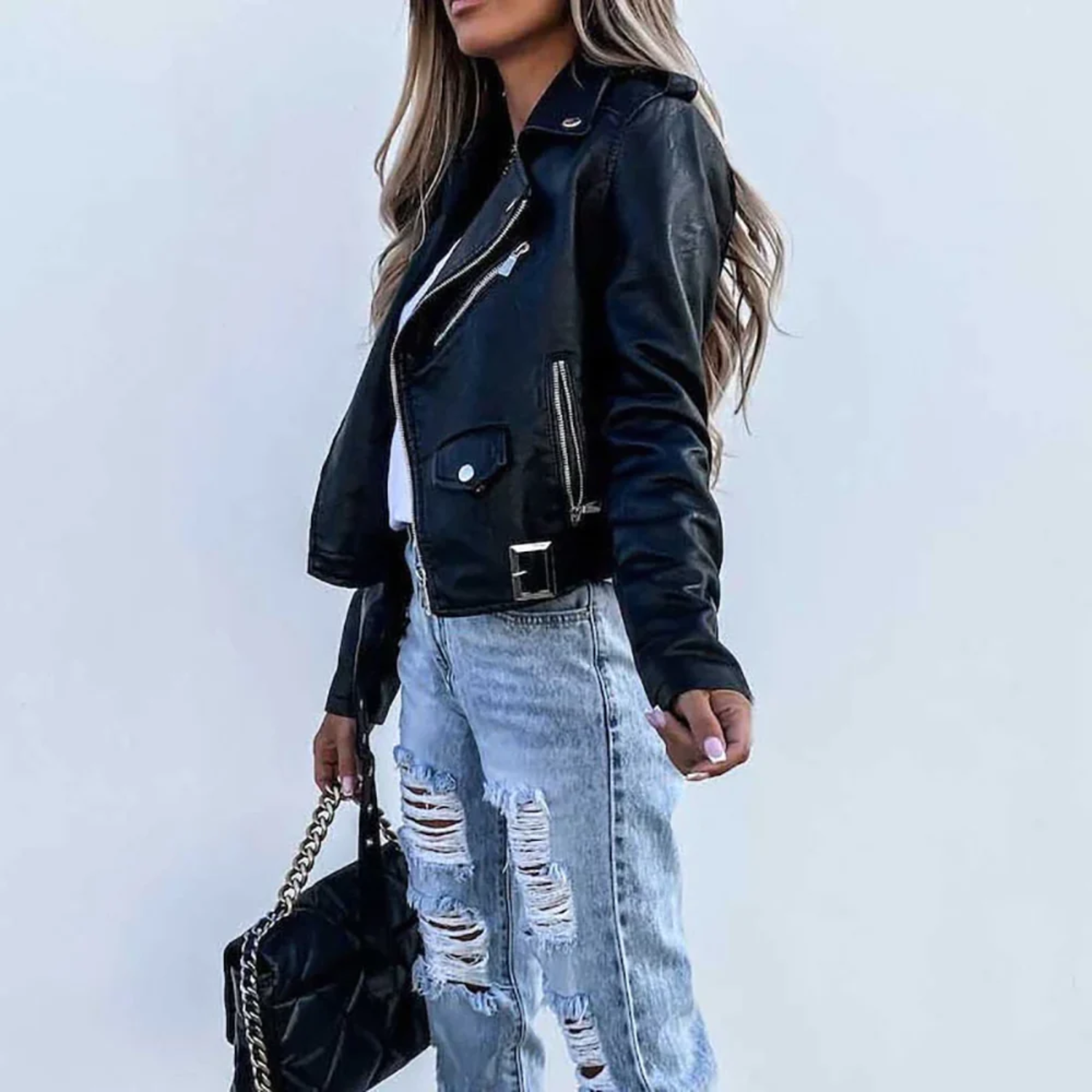Davellia | Women’s Trendy Zip-Up Biker Jacket