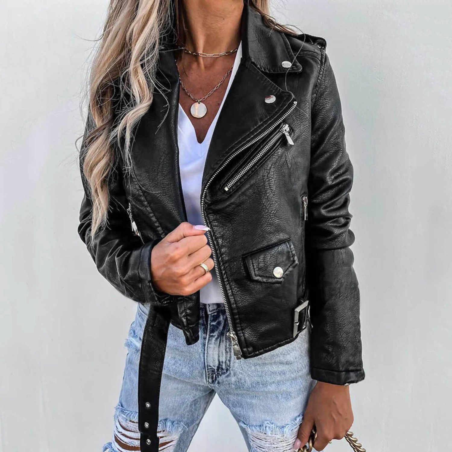 Davellia | Women’s Trendy Zip-Up Biker Jacket