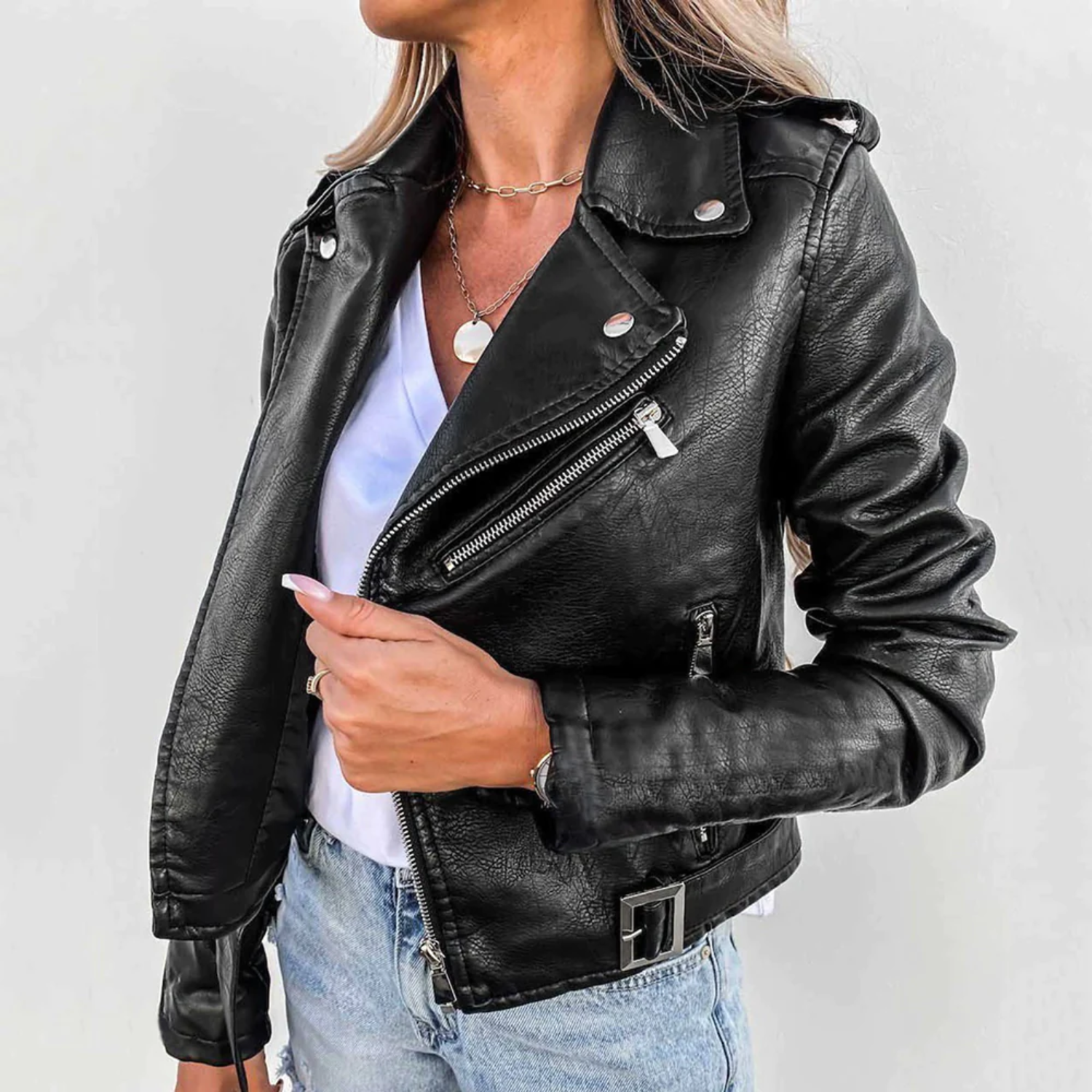 Davellia | Women’s Trendy Zip-Up Biker Jacket