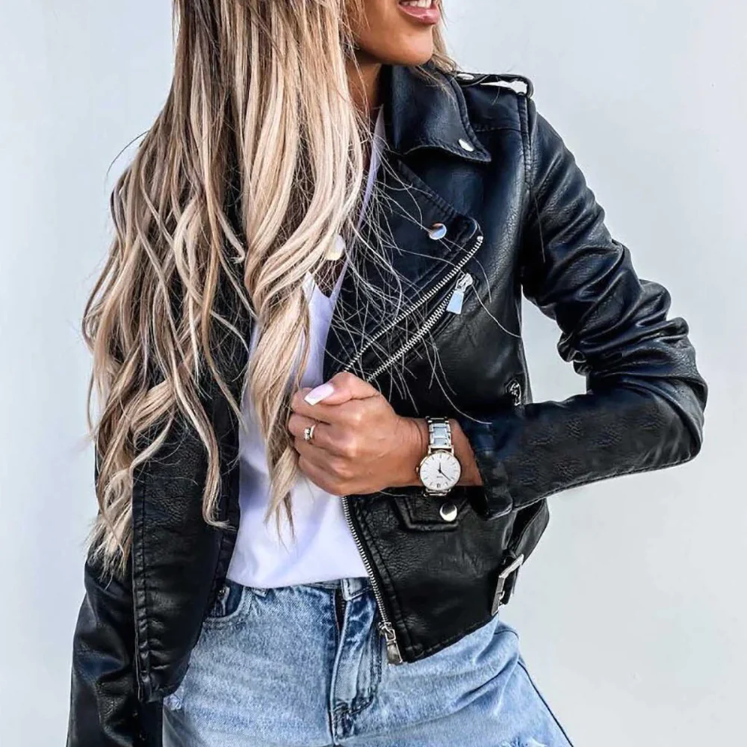 Davellia | Women’s Trendy Zip-Up Biker Jacket