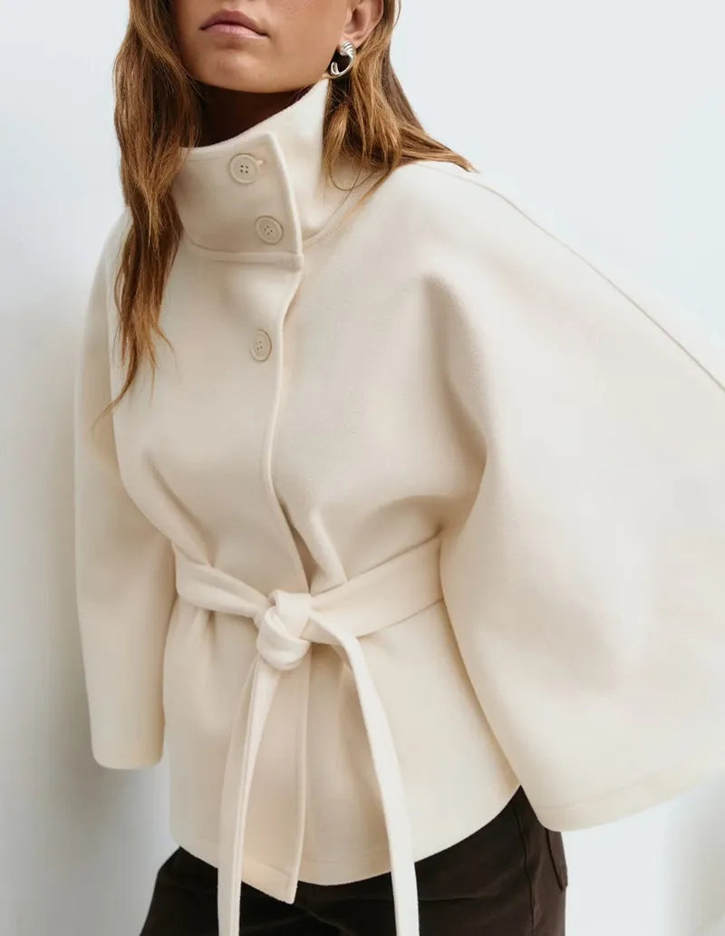 Davellia | Women’s Spring Belted High-Neck Cape Coat