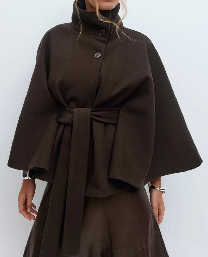 Davellia | Women’s Spring Belted High-Neck Cape Coat