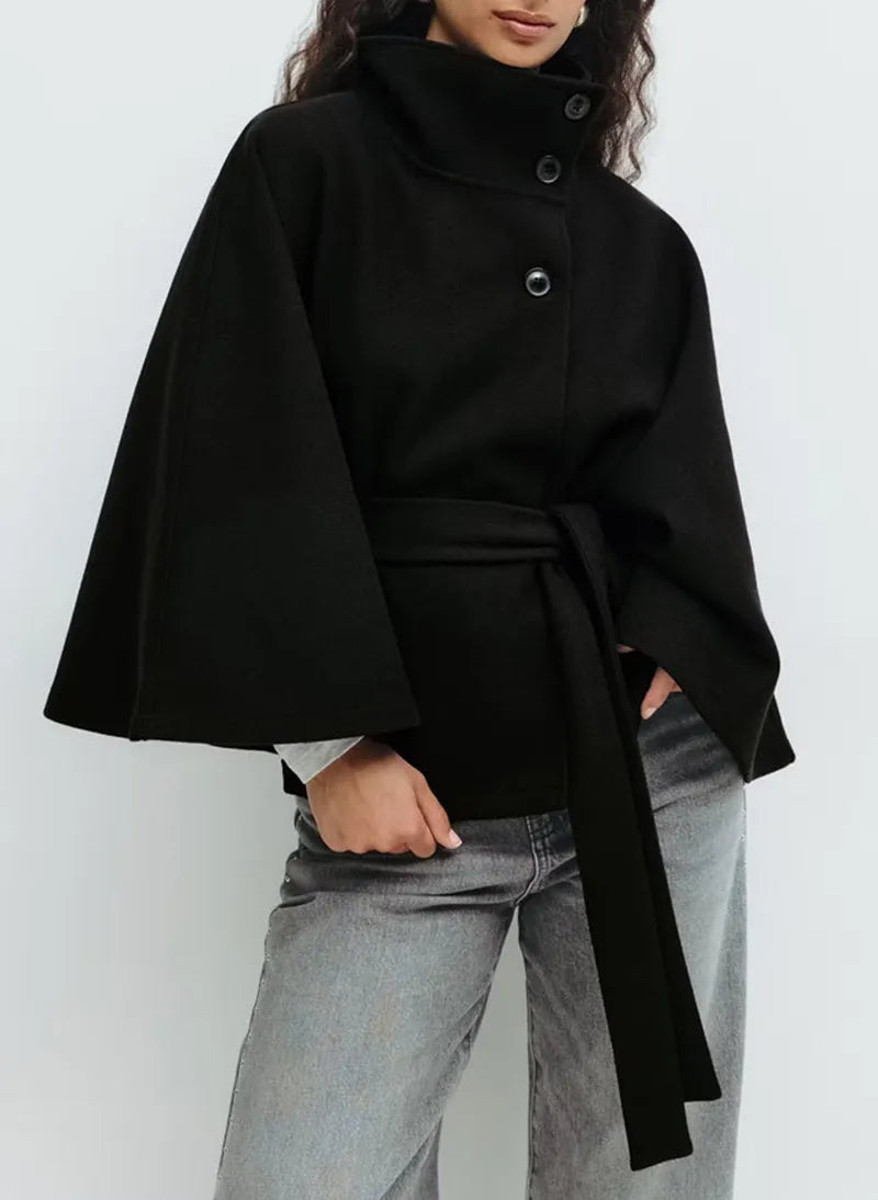 Davellia | Women’s Spring Belted High-Neck Cape Coat