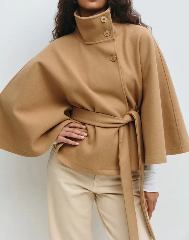 Davellia | Women’s Spring Belted High-Neck Cape Coat